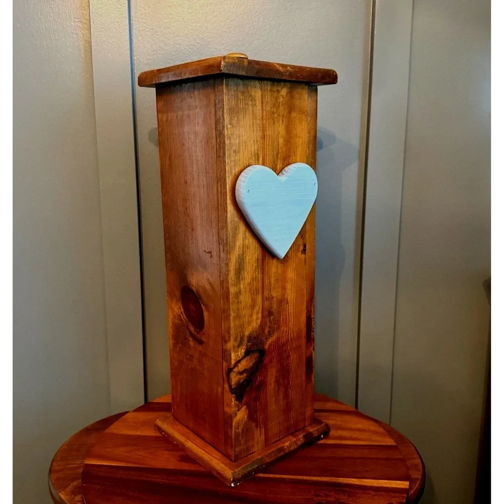 Vintage Wooden Bath Tissue Holder‎ Storage Cabinet Heart Tower Farm Cottagecore